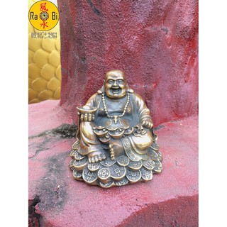 Di Lặc ngồi trên đồng tiền vàng - Tượng Đồng Phong Thủy