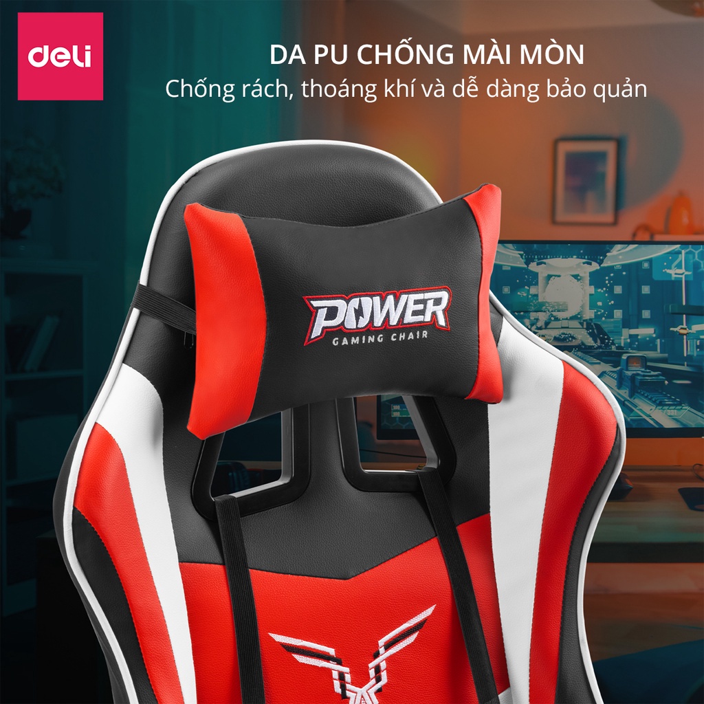 [Cao cấp] Ghế gaming Deli - Dành cho streamer, game thủ chuyên nghiệp. Tựa đầu, gác chân, nâng hạ ngả lưng - E4927