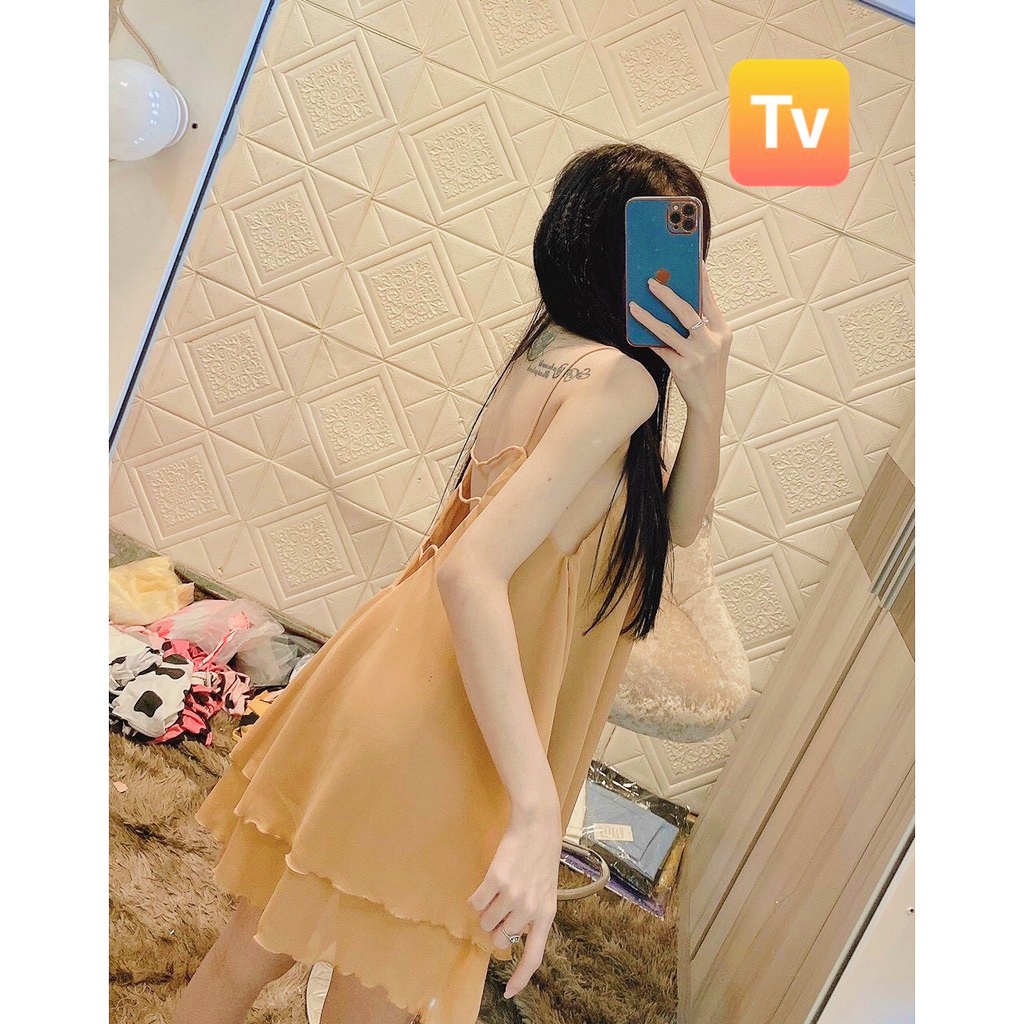 Áo 2 dây * Áo hai dây nữ vải voan lụa mềm mịn mát xếp 2 tầng phối đan dây lưng độc lạ, mẫu hot mùa hè  * Áo kiểu nữ *