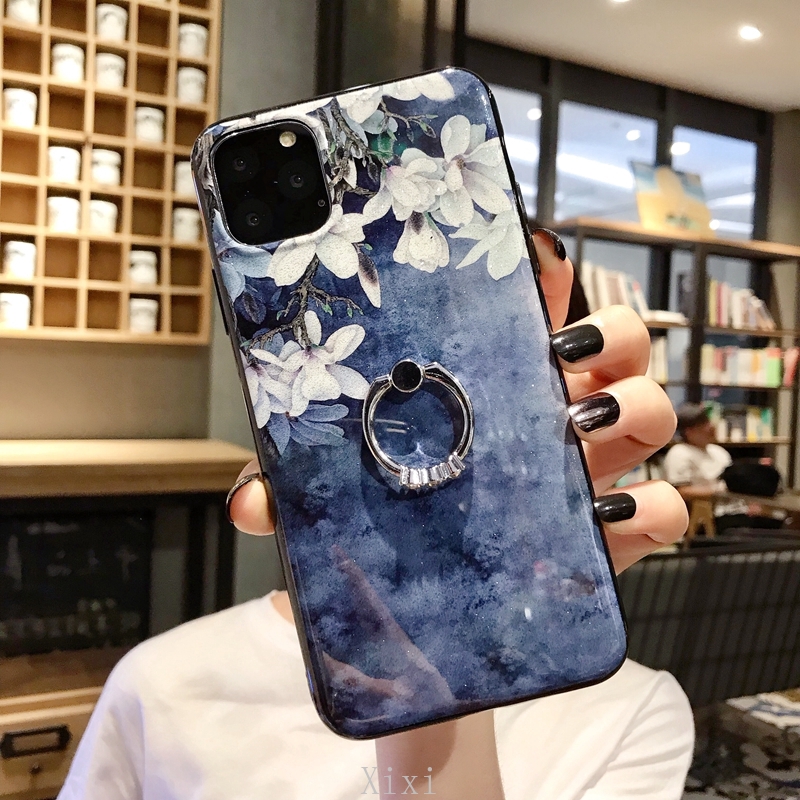 Casing Huawei Y8P Y7P Y6P Y5P Y9 Prime 2019 Y7 Pro Y6s Y5 Y9s Phone Case Flowers Gardenia & Magnolia Bling Glitter Soft TPU Cover With Finger Ring Holder