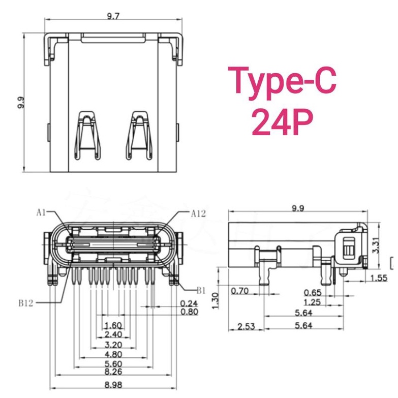 Cổng USB TYPE-C 6P 16P 24P chân dán