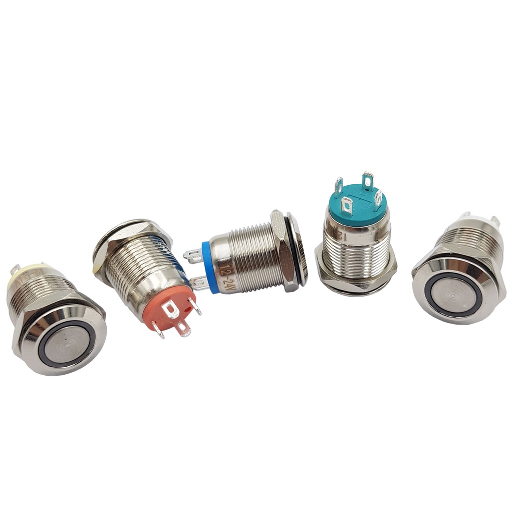 Nút nhấn kim loại 12mm Xanh lá, Vàng, Đỏ, Trắng, Xanh dương