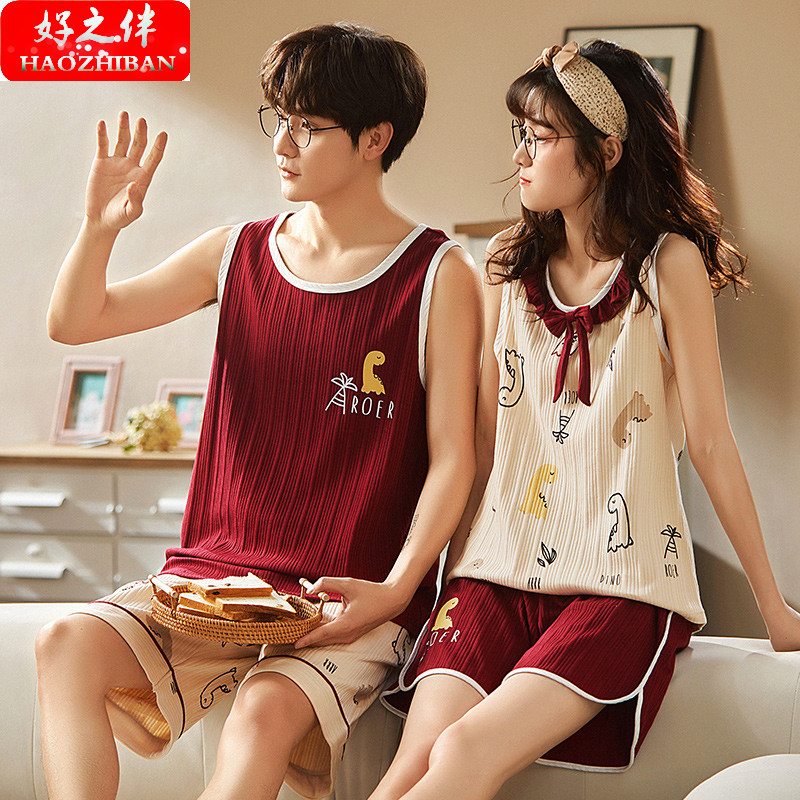 Bộ Đồ Ngủ Tay Lửng Chất Cotton Phong Cách Hàn Quốc Thời Trang Mùa Hè Dễ Thương Cho Nam Và Nữ
