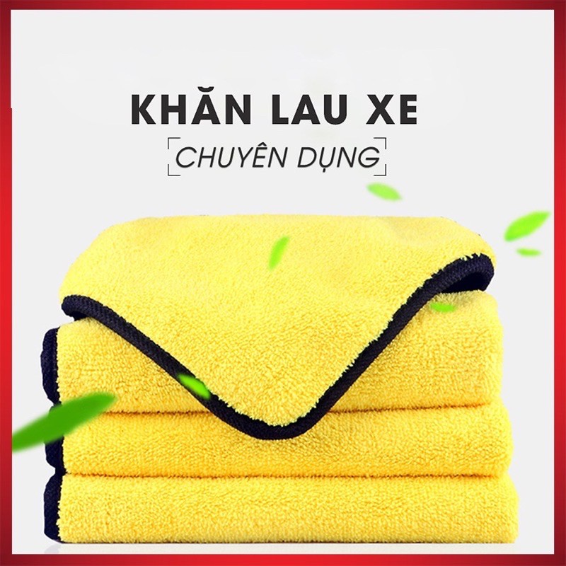 Khăn lau đa năng 2 lớp Microfiber vệ sinh xe ô tô,xe máy chuyên dụng - Siêu mịn chống xước xe 30x30 tặng 1 viên sủi