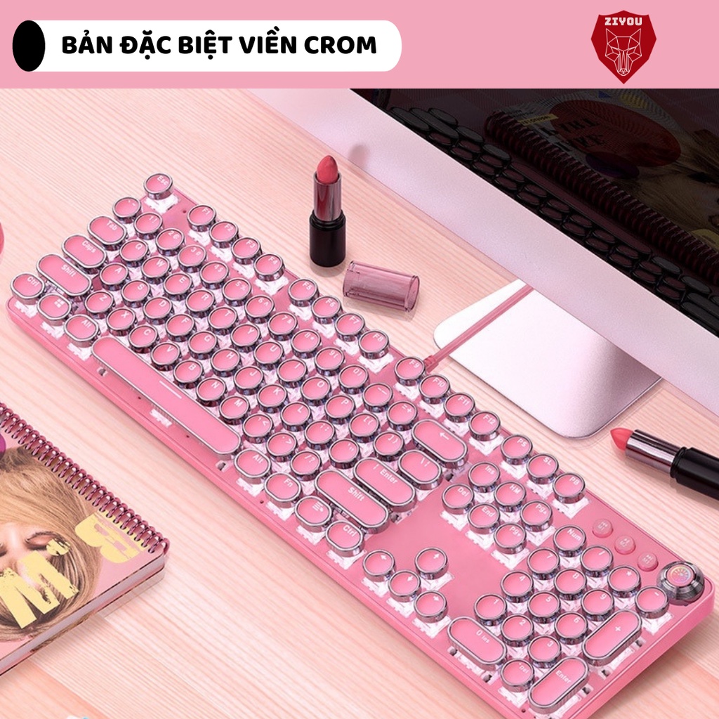 Bàn phím cơ gaming có dây ZIYOU T900 màu hồng cực xinh, có LED RGB 10 chế độ khác nhau, cho máy tính, PC, Latop