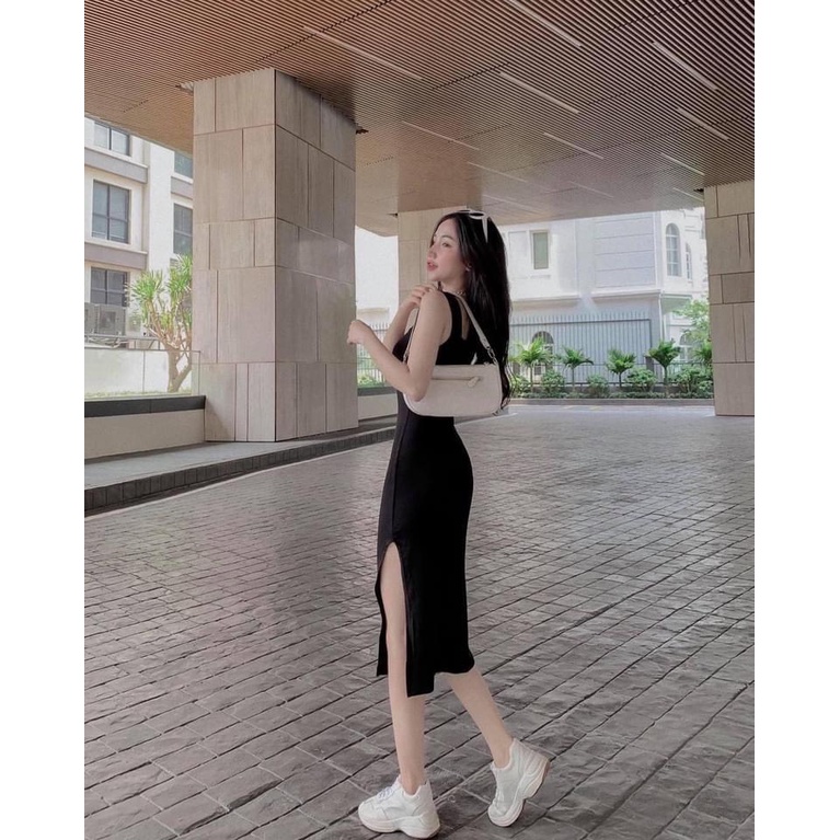 Đầm hai dây bản to xẻ tà, váy body tôn dáng chất thun co giãn thoải mái thích hợp mặc đi chơi, đi làm, đi tiệc