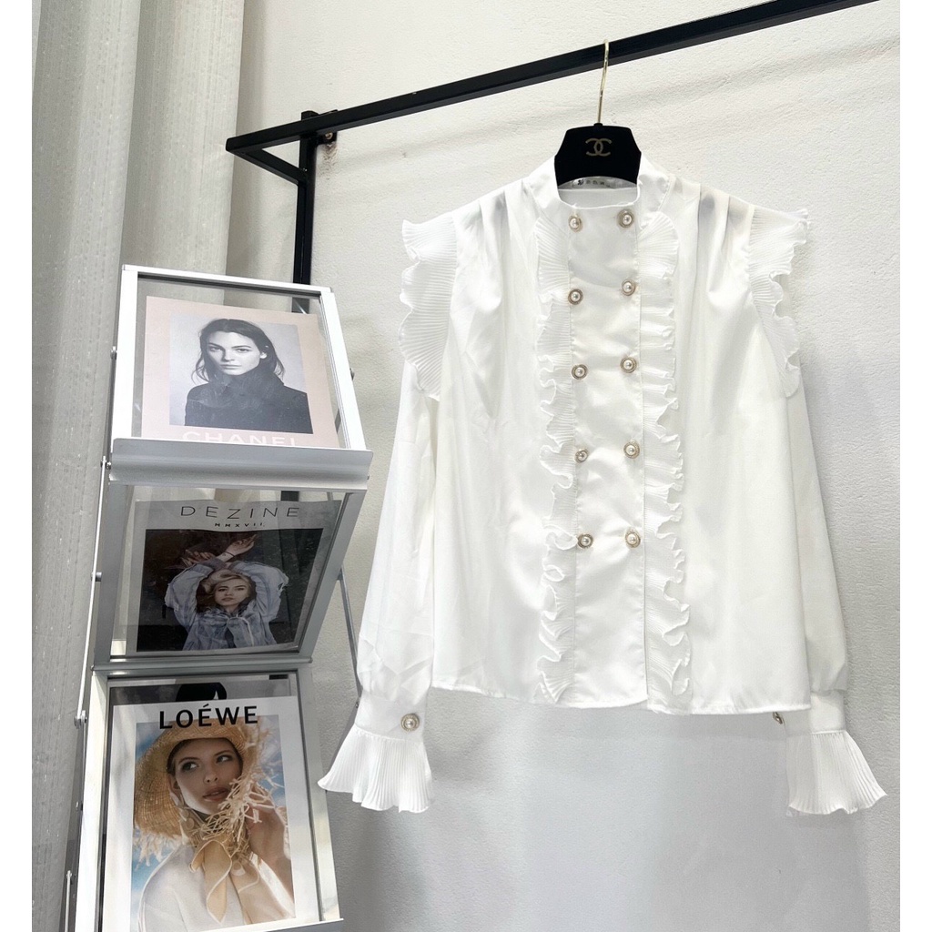 Áo sơ mi bèo dập li khuy ngọc hot