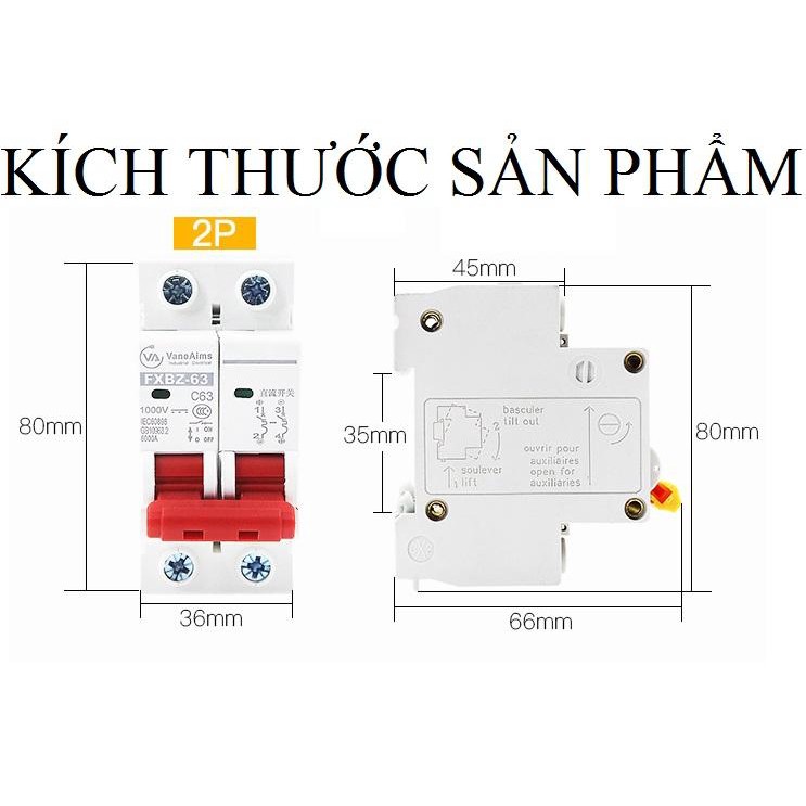 Át 1 chiều VaneAims 1000V DC bảo vệ quá tải cho pin năng lượng mặt trời 16A 25A/32A 40A/63A