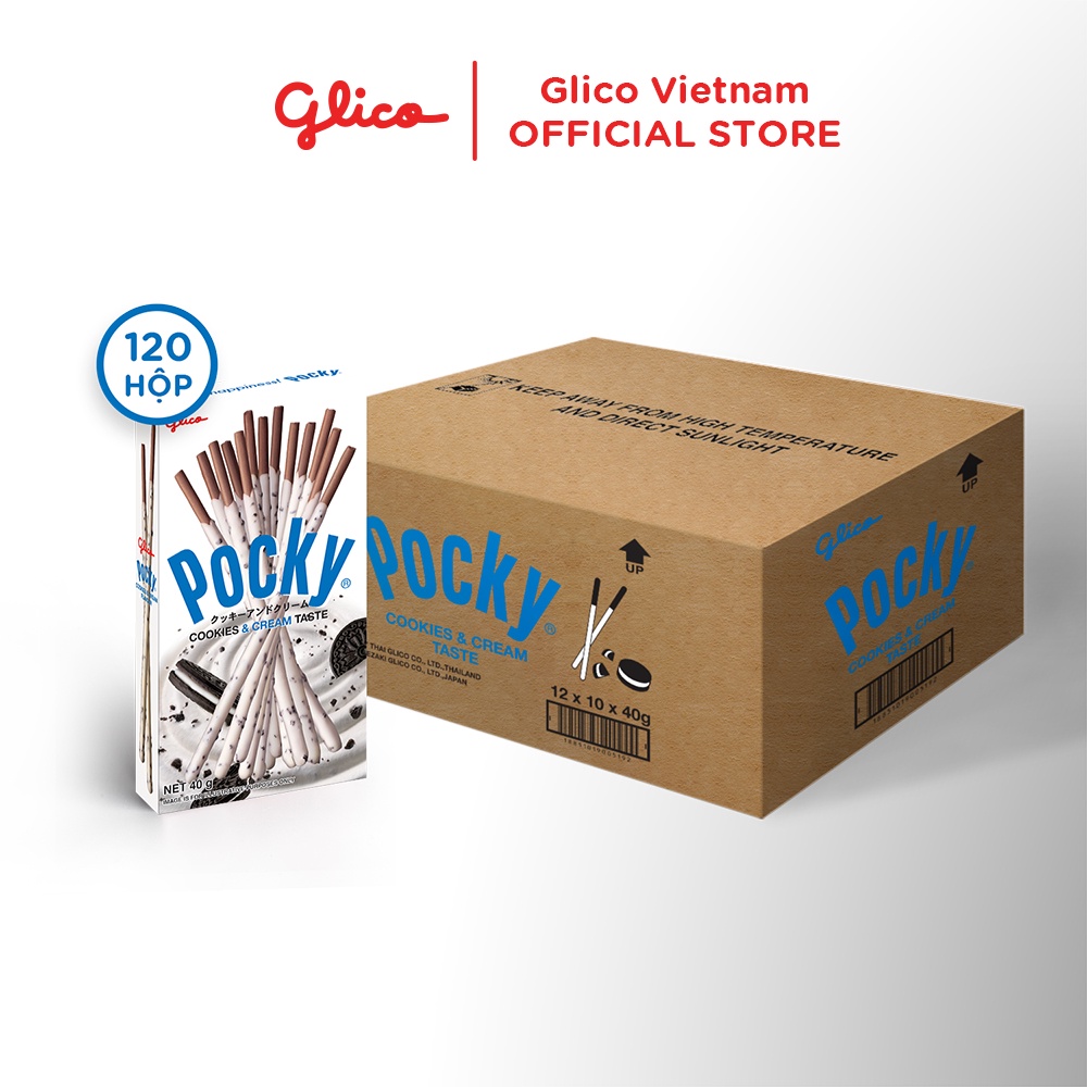 [Mua 100 hộp tặng 20 hộp] bánh que phủ kem cookie đá xay GLICO Pocky Kem Đá Xay Cookies &amp; Cream Flavour 40g