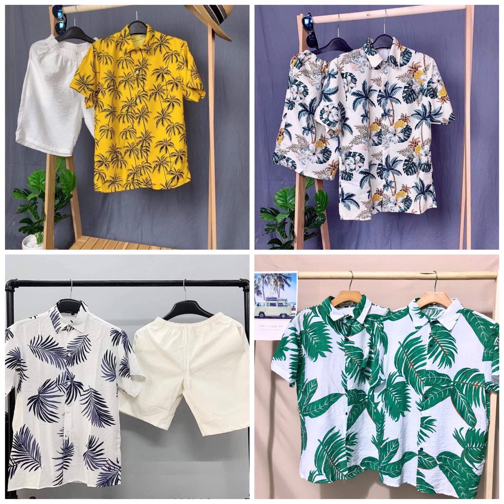 [Mã FAMAYWA giảm 10K đơn 50K] ÁO SƠ MI LỤA THÁI ĐI BIỂN HỌA TIẾT HAWAII, set HOA LÁ du lịch, NHÓM ĐI BIỂN,bộ TRÁI CÂY