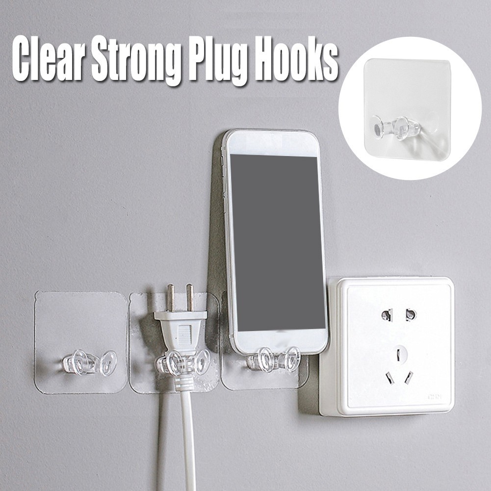 Móc trong suốt dán tường treo phích cắm điện đồ dùng đa năng cho nhà cửa