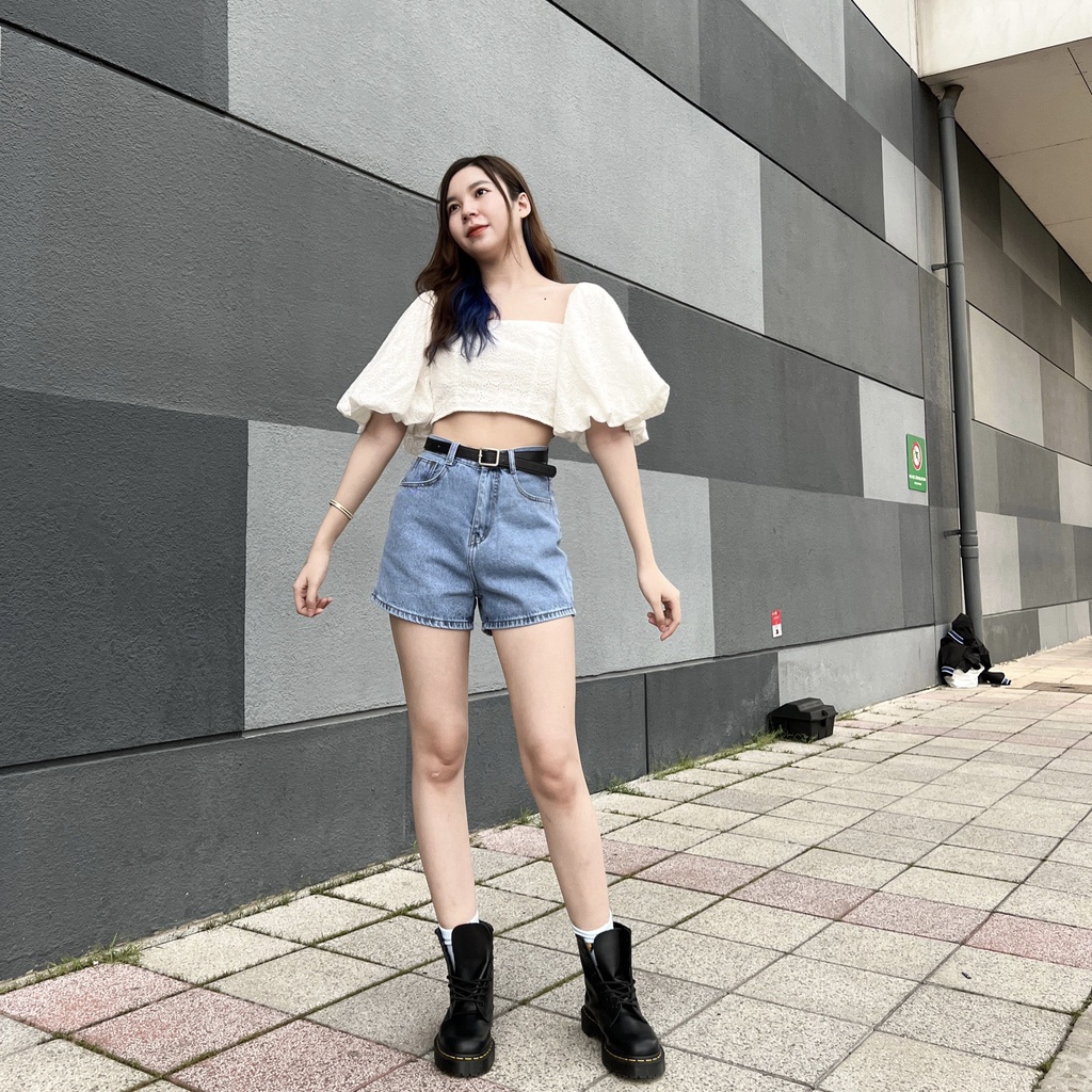 Quần short nữ chất Jean, quần sooc nữ cạp cao thiết kế mẫu mới nhất 2022