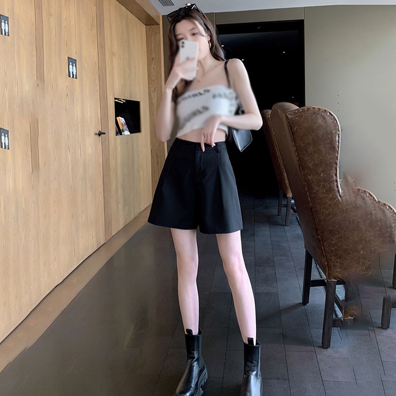 Quần Short Lưng Cao Ống Rộng Màu Sắc Trơn Phong Cách Vintage Hàn Quốc Cho Nữ