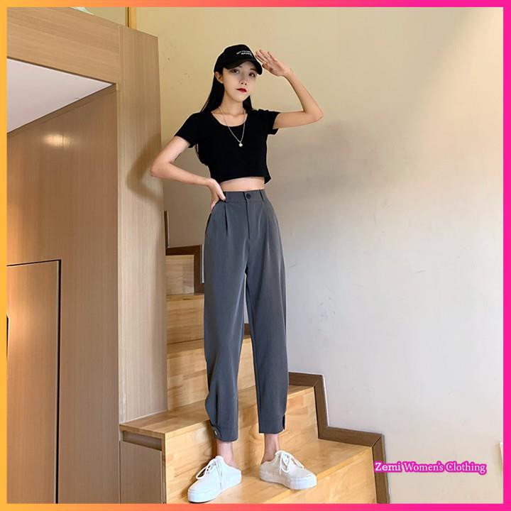 Quần Baggy Nữ 💕 Quần Baggy Ulzzang Ống Cài Khuy Eo Cao | BigBuy360 - bigbuy360.vn