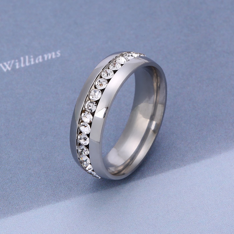 Nhẫn Cặp Bằng Thép Không Gỉ Mạ Vàng 18K Đính Kim Cương Nhân Tạo Thời Trang