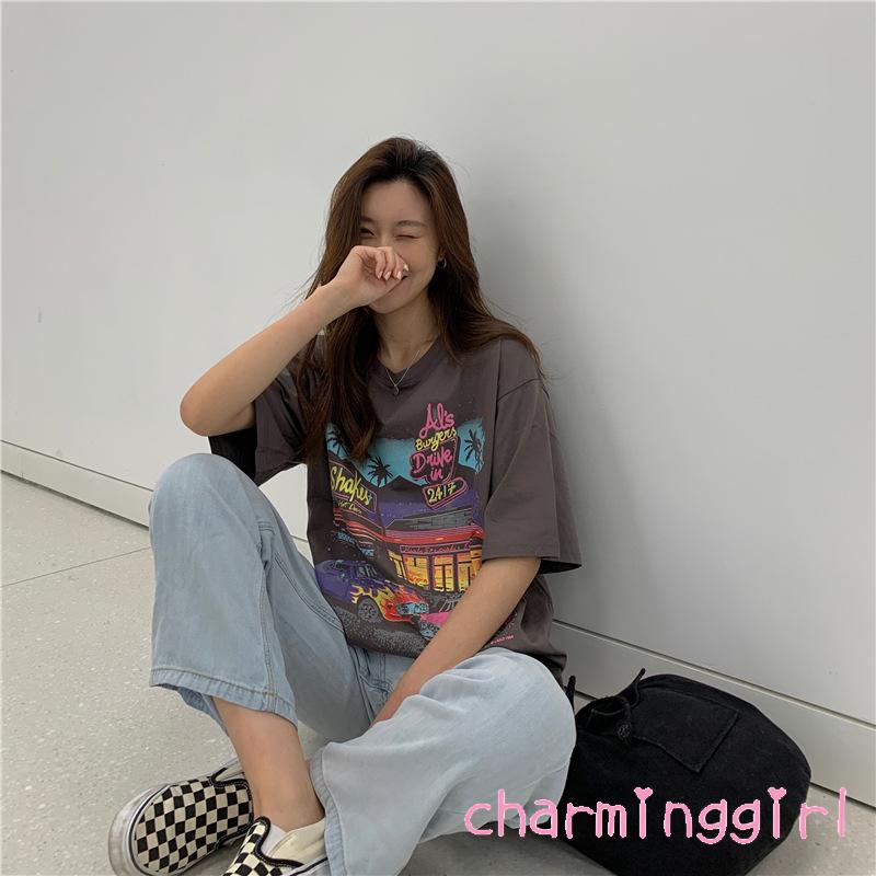 Áo thun tay lửng in họa tiết thời trang cho nữ