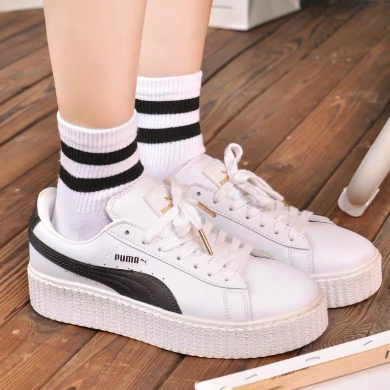 [Free Ship - Ảnh Thật] Giày thể thao sneaker nữ trắng kẻ đen đế cao 5cm  đi học đi chơi hot trend cao cấp