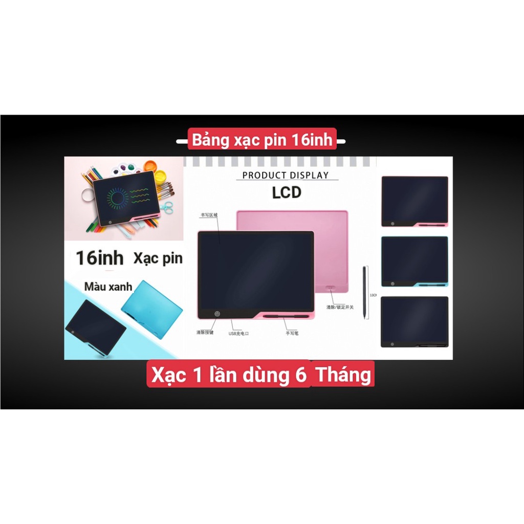 Bảng viết, bảng vẽ điện tử thông minh tự động xóa 16 inch Đơn & Đa màu