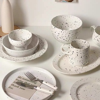 Set tô/đĩa hoạ tiết vẩy mực sáng tạo trendy kiểu Hàn Quốc