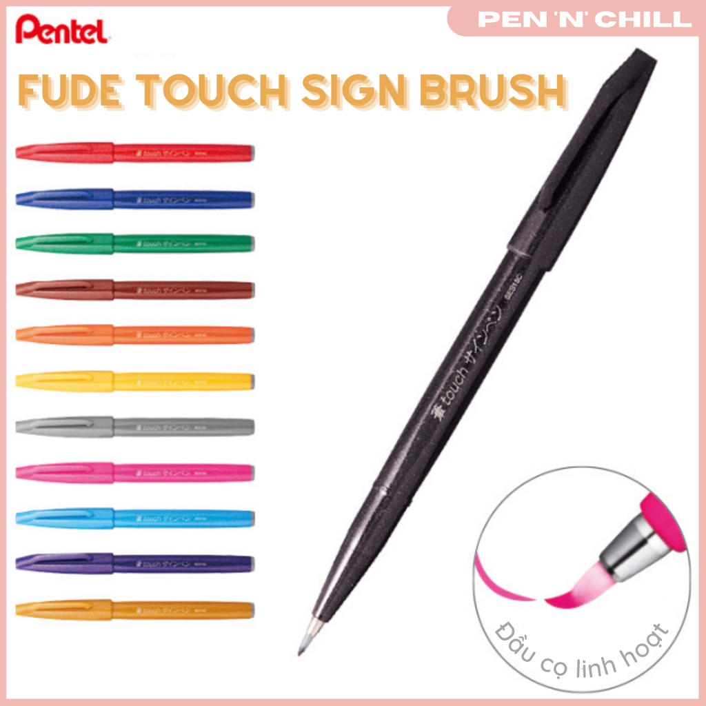 Bút Viết Thư Pháp Pentel Sign Brush 12 Màu Cơ Bản
