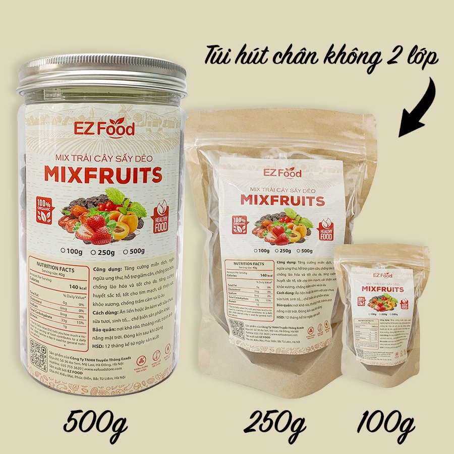 500G Mix Trái Cây Sấy Dẻo Không Đường EZFOOD - Ăn Vặt Dinh Dưỡng Bà Bầu Trái Cây Sấy Tốt Cho Sức Khỏe