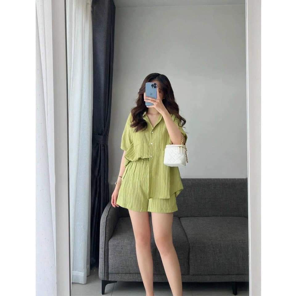 SET ÁO SƠ MI SỌC GÂN NỔI QUẢNG CHÂU HAI MÀU( Zamy Store)