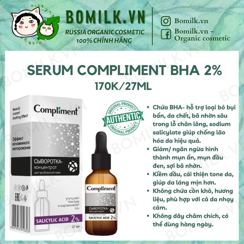 Serum Compliment BHA 2% - làm sạch da, giảm mụn ẩn