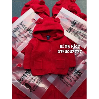 Áo cardigan len bé trai & bé gái tai gấu đỏ