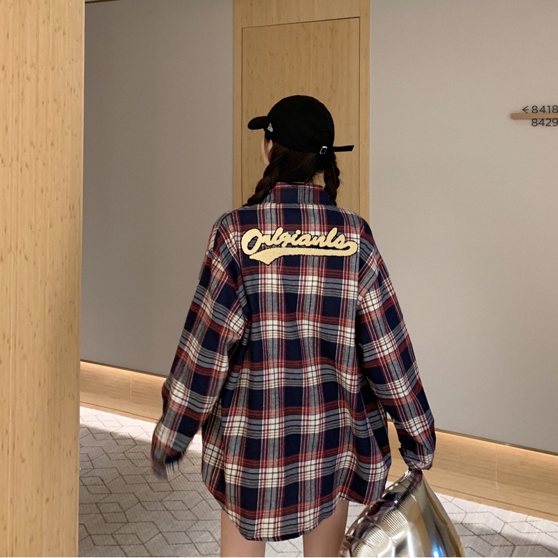 SUXI Áo Sơ Mi Caro Tay Dài Thời Trang Nữ