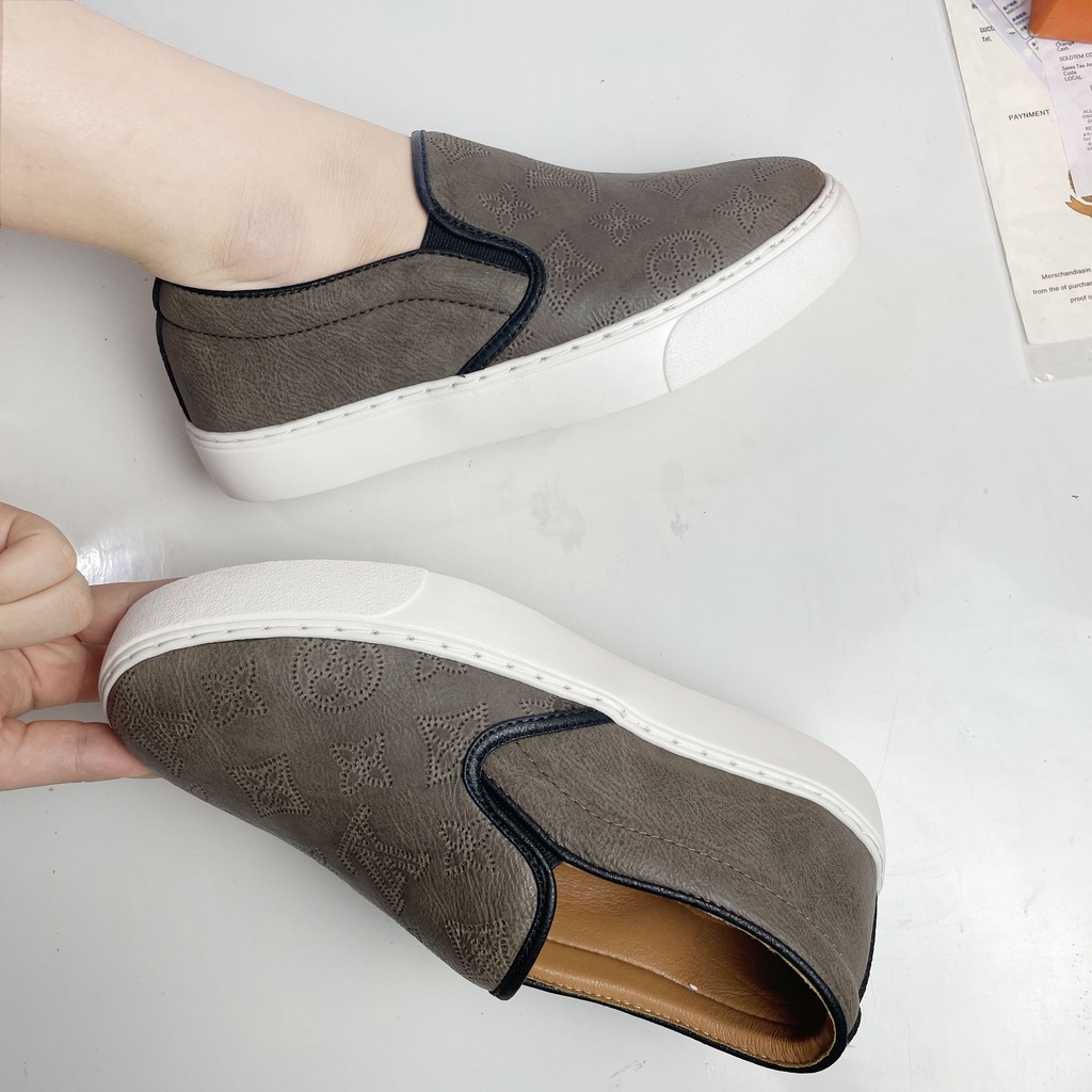 FULLBOX Giày lười Slipon lv. Giày Lười Nam Da Bò Màu Xám
