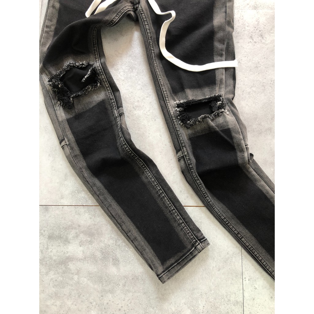 Quần Jean đen rách gối wash - PACSUN