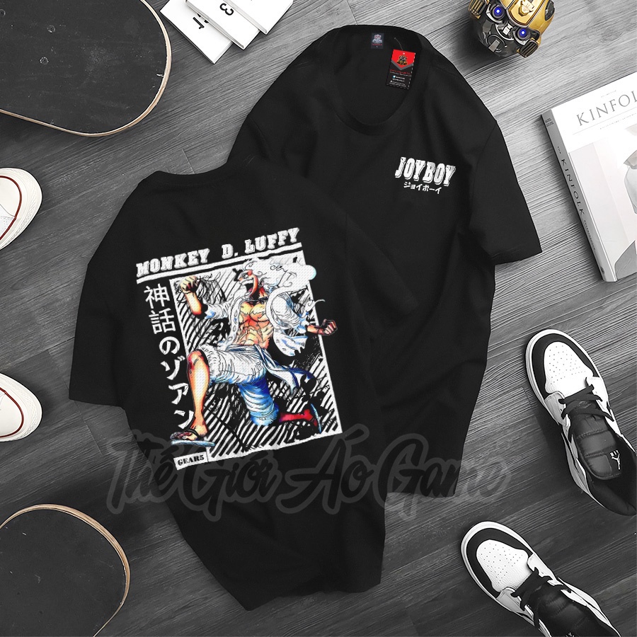 Áo thun One piece Luffy Gear 5 nika, áo phông onepiece luffy JOY BOY gear5 chất liệu cotton thoáng mát Đen Trắng TGAG 21