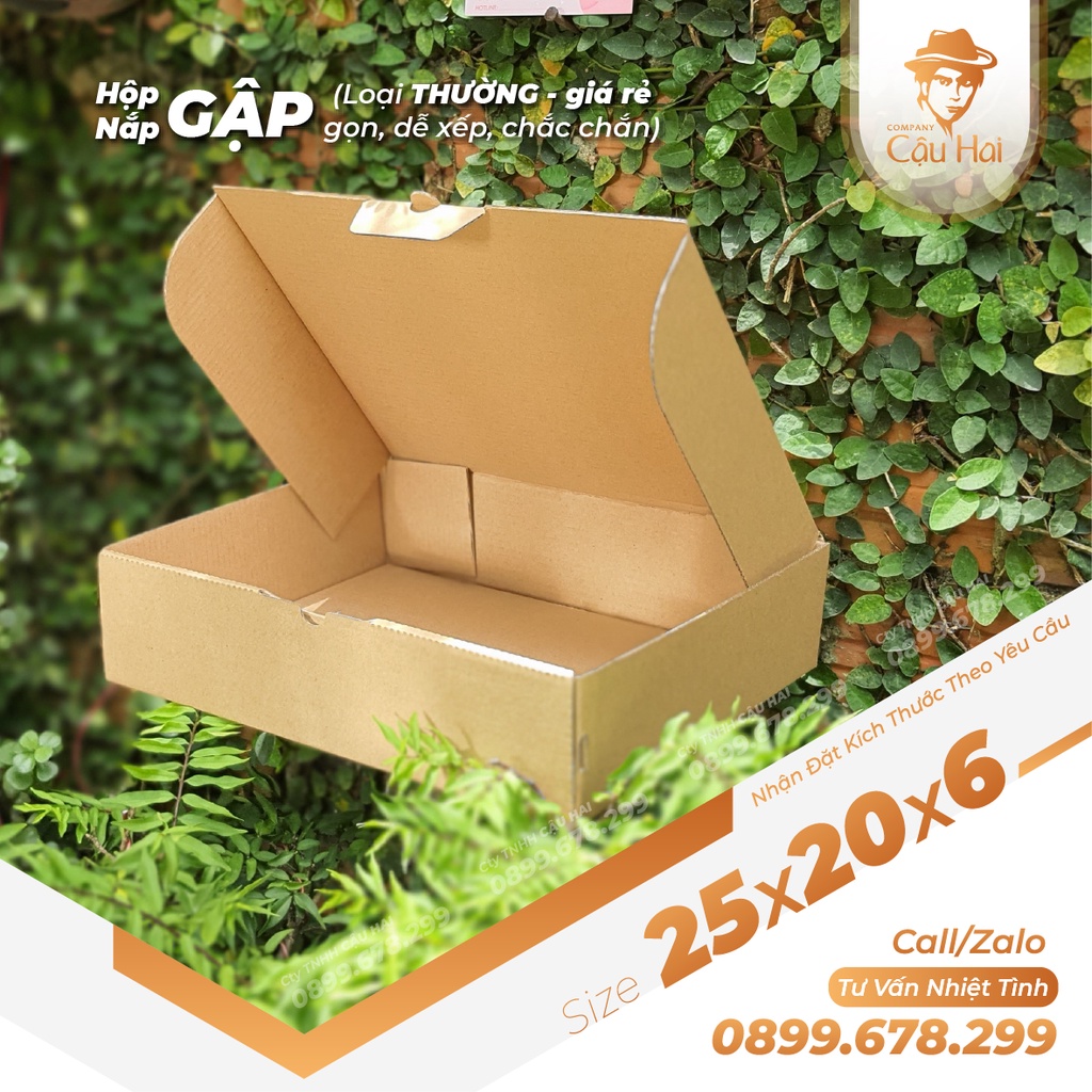 Set 50 Hộp carton nắp GẬP 25x20x6