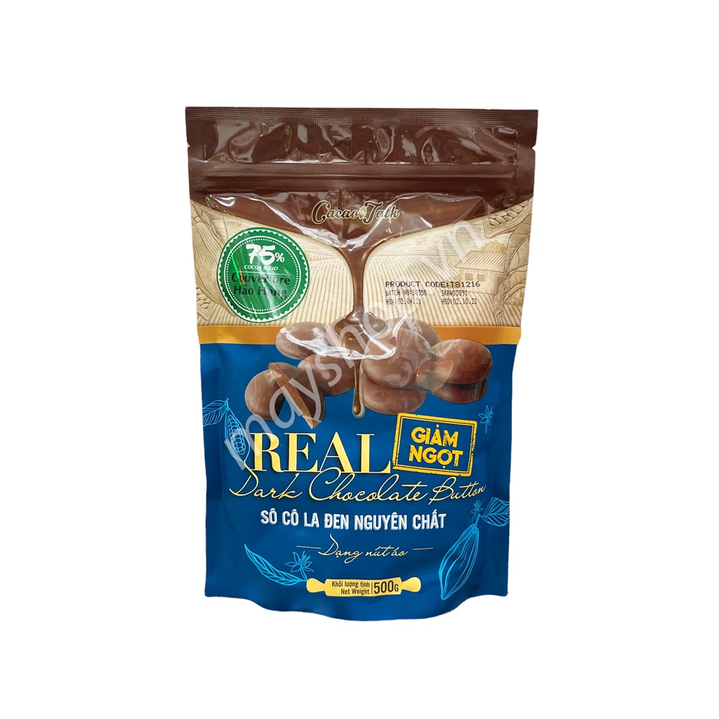 Socola Đen nguyên chất hạt nút 75% Cacao Talk/ Giảm ngọt (500g) - anshop