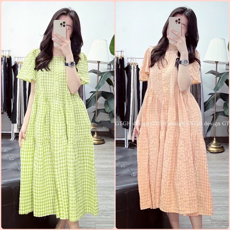 ĐẦM SỌC CARO ĐŨI BABYDOLL DÁNG DÀI RỘNG FREESIZE BẦU BÍ BON CHEN