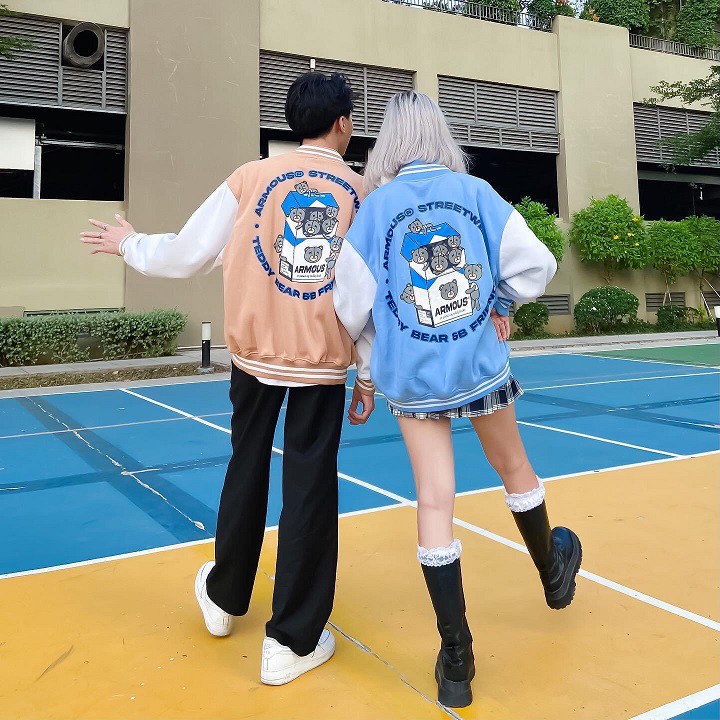 Áo Cardigan Nỉ Bông ARMOUS STREETWEAR TEDDYBEAR SB FRIENDS Varsity Form Rộng Unisex Nam Nữ Ulzzang