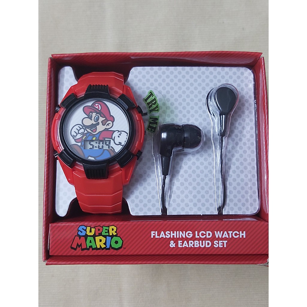 Đồng hồ đeo tay trẻ em màn hình led & bộ tai nghe Super mario màu đỏ hàng mỹ