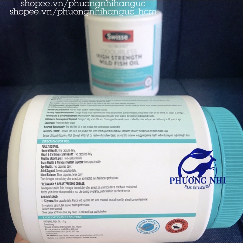 DẦU CÁ KHÔNG MÙI SWISSE ODOURLESS HIGH STRENGT WILD FISH OIL 1500mg 400 VIÊN | Thế Giới Skin Care