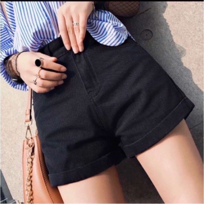 Quần shorts đùi kaki jean lưng cao lật lai - hình sàn chụp thật - B2U