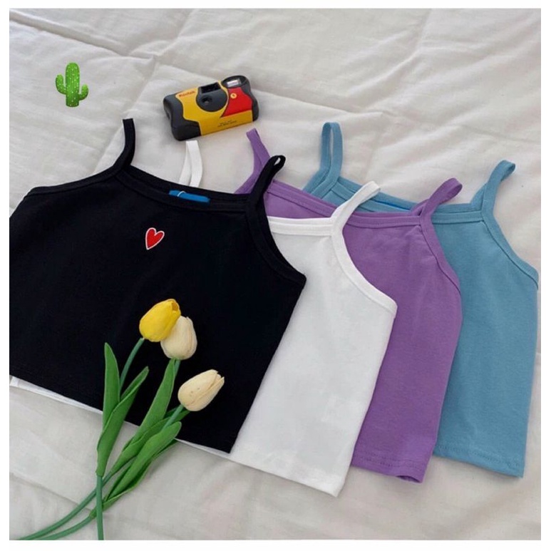 Áo 2 dây croptop thêu trái  tim xinh xắn 🥰❤️