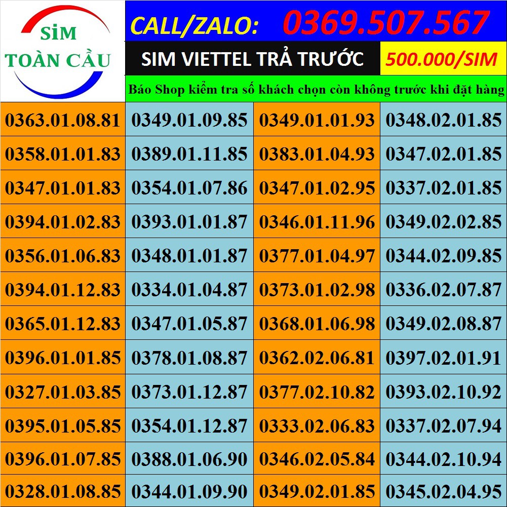 Sim Viettel ngày tháng năm sinh giá 500.000 có gói V120,V120Z, ST90, ST120