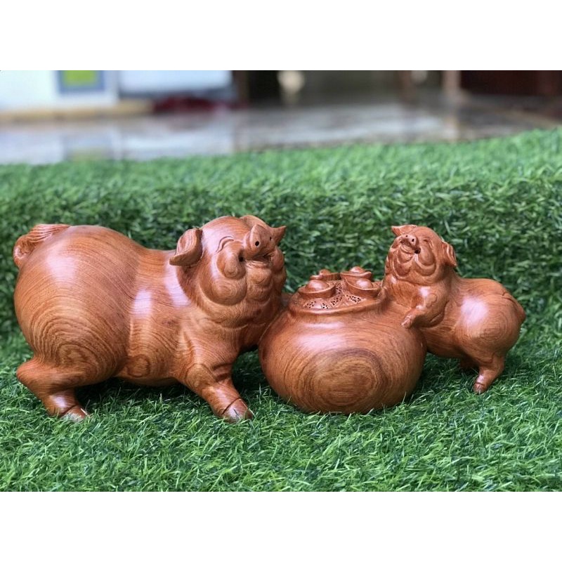 Tượng con lợn con heo gỗ hương