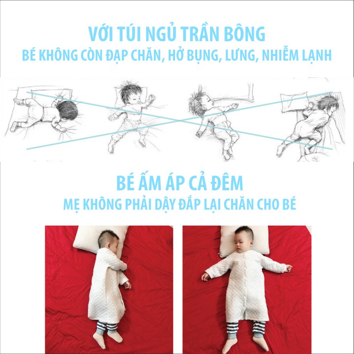 [CÓ SẴN] Túi Ngủ Trẻ Em Mùa Đông Cotton Trần Bông Ấm Áp, Túi Ngủ Cho Bé (Video + Ảnh Thật)