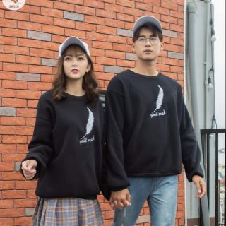 Áo đôi thu đông nỉ màu đen, áo cặp đôi hình lá