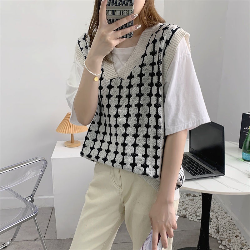Áo Sweater Dệt Kim Sát Nách In Họa Tiết Kiểu Retro Thời Trang Mùa Thu