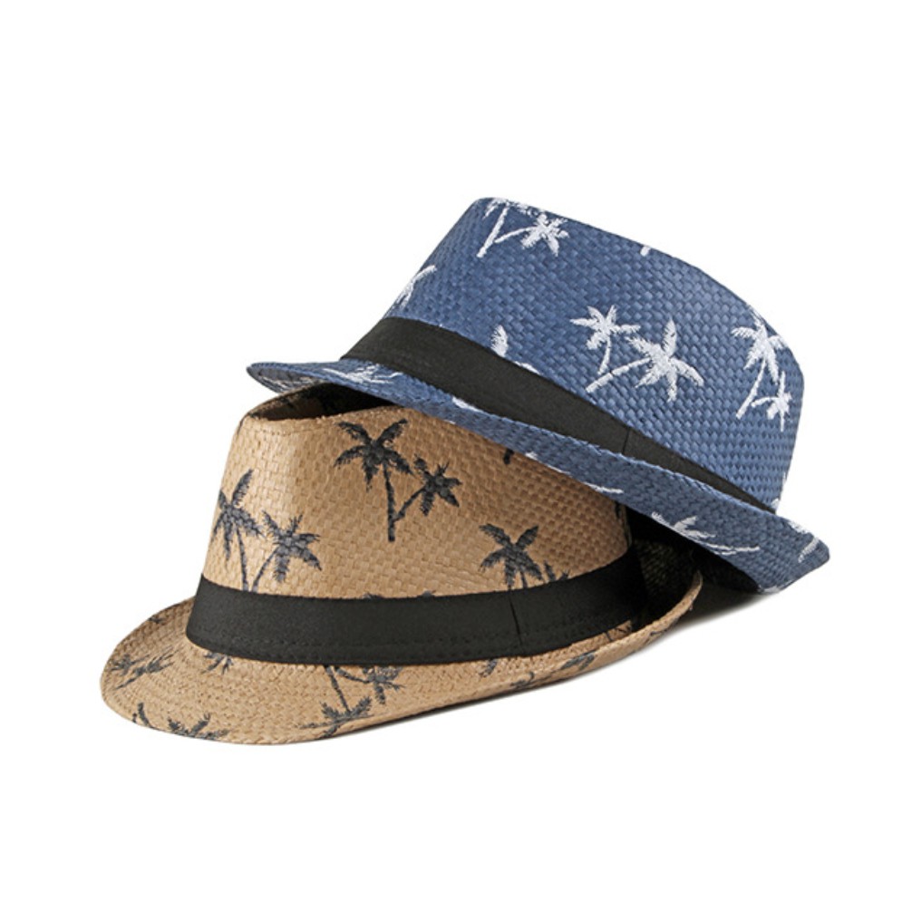Mũ Phớt Fedora Nam Nữ Chất liệu Cói Đi Biển Hoạ Tiết Cây Dừa - Thương hiệu Mugout MC01
