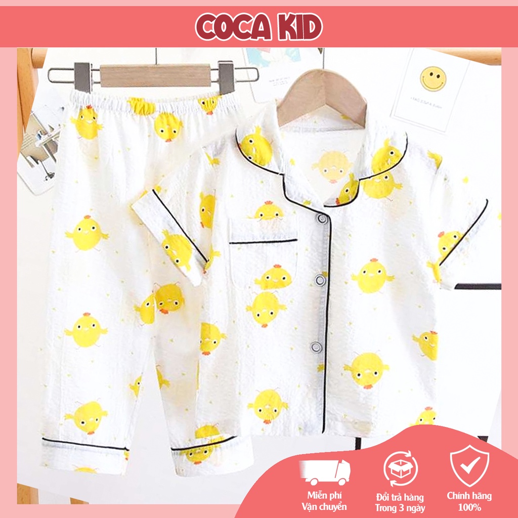 Đồ ngủ ngắn tay COCA KID cao cấp - bộ pijama cho bé gái chất đũi In hình đáng yêu cho bé Từ 8-39kg