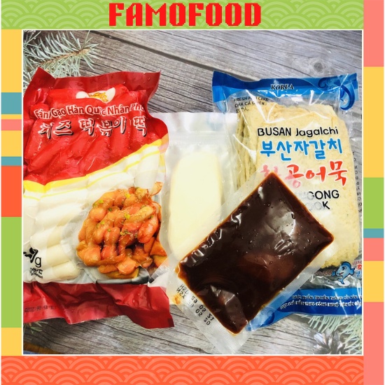 Combo 500g bánh gạo Tokbokki + 100g sốt Tokbokki + 450g chả cá Hàn Quốc Famofood
