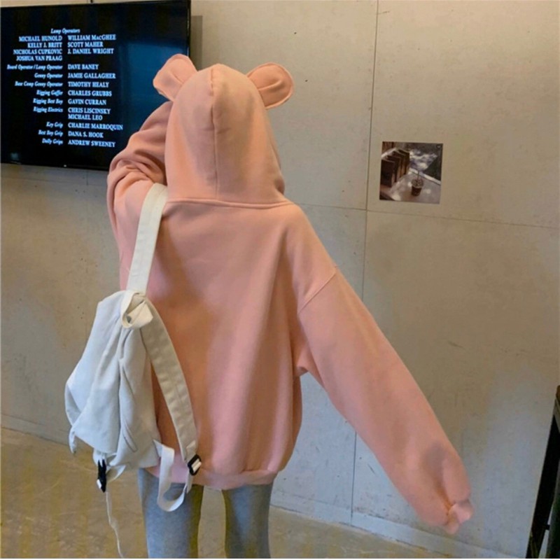 Áo hoodie trơn tai gấu Áo khoác nỉ basic phong cách ulzzang dễ thương | BigBuy360 - bigbuy360.vn