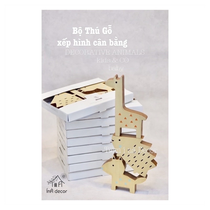 Bộ 3 Thú Gỗ Trang Trí Xếp Hình Cân Bằng - Đồ chơi phát triển kĩ năng và sự sáng tạo cho bé, Đồ trang trí [HÀNG XUẤT DƯ]